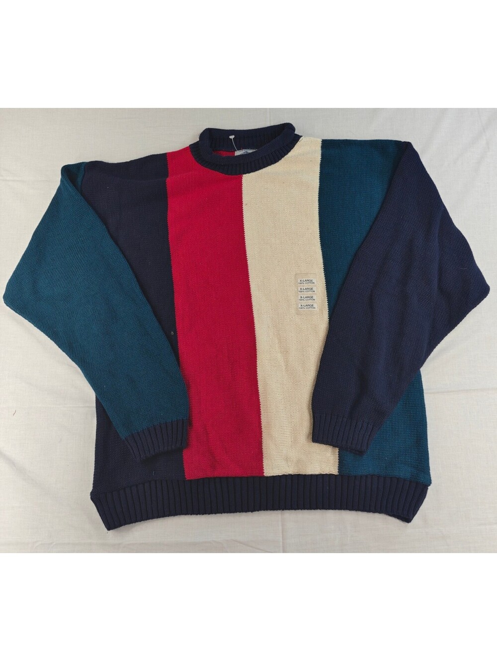 Vintage Cambridge Classics II XL Colorblock 100% Cotton Knit Sweater USA Made
